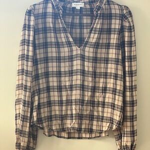 Evereve Cream and‎ Black Plaid V-Neck Blouse
